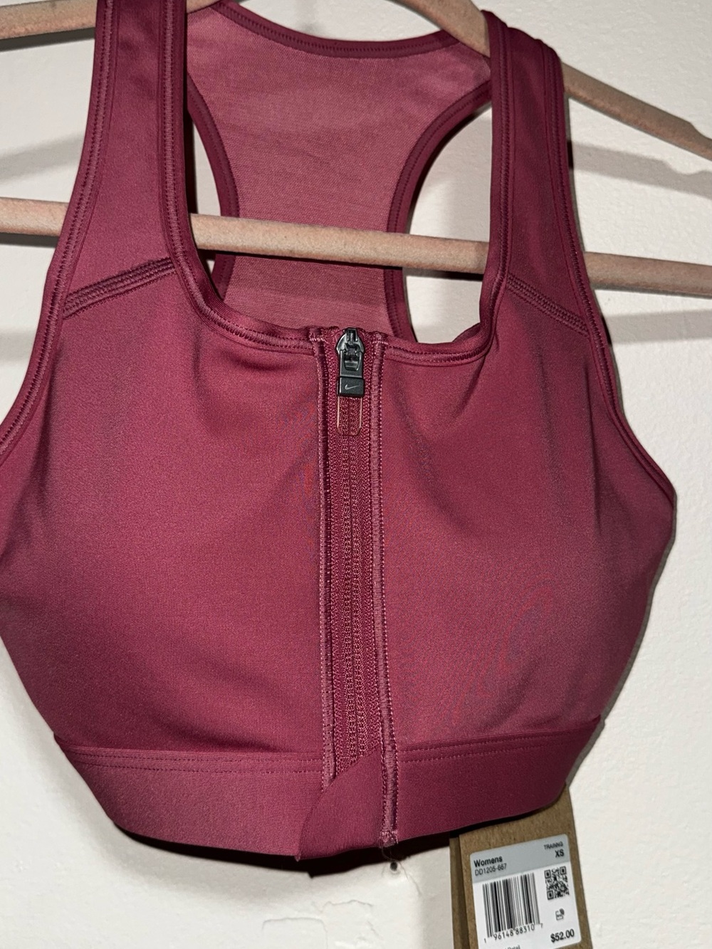 Nike Front-Zip Sports Bra in Burgundy